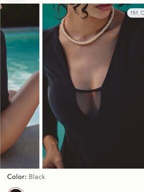 Black Women’s One-Piece Swimsuit with Sheer V-Plunge